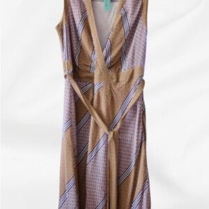 Maeve Tan and White Maxi Dress